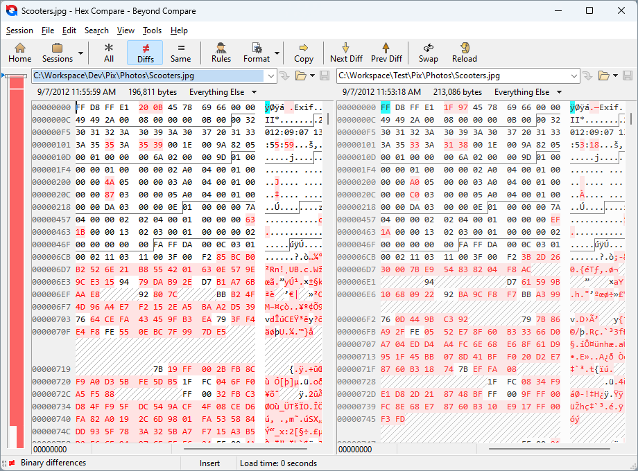 Comparing binary content