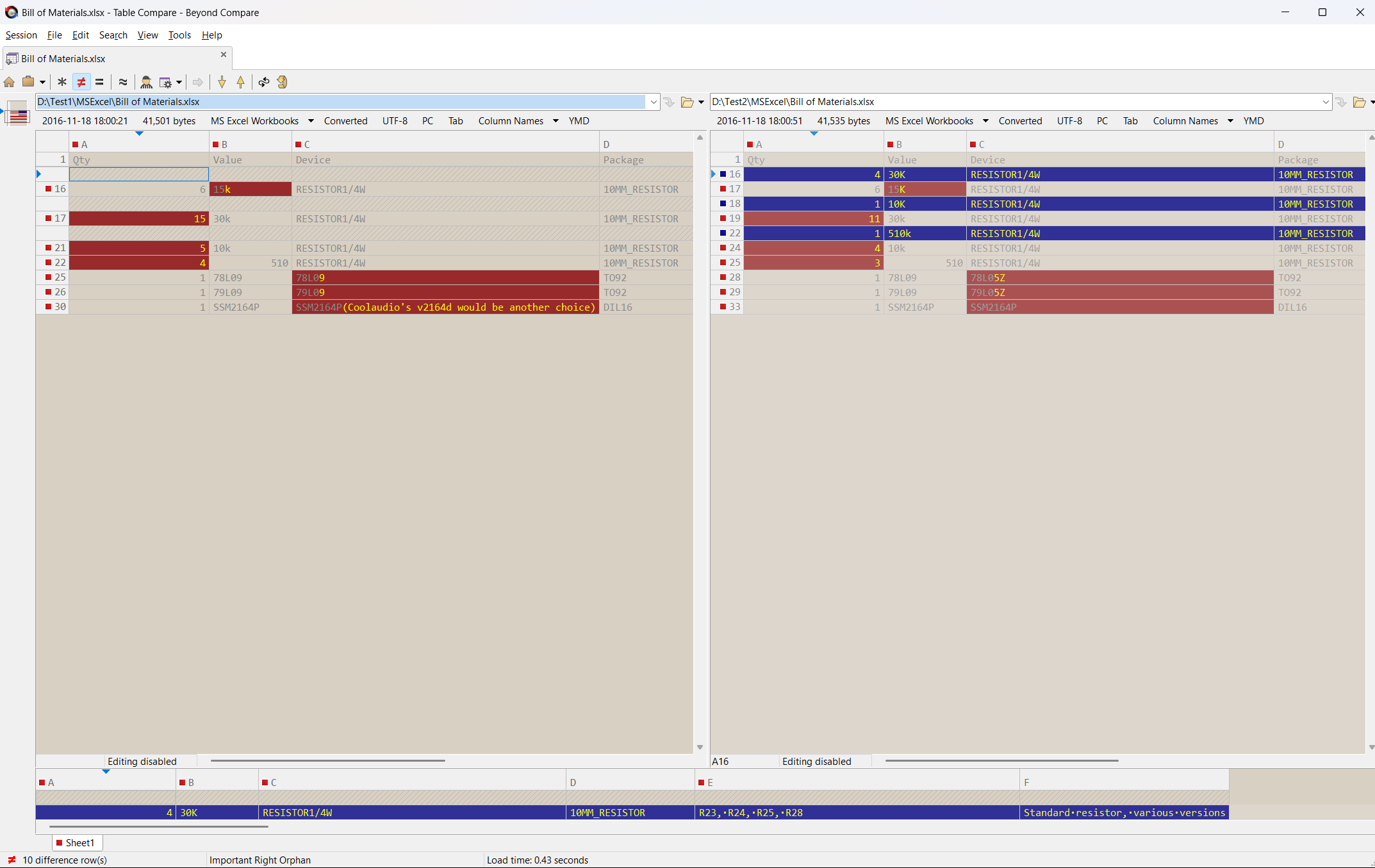 Table Compare - Light Theme
